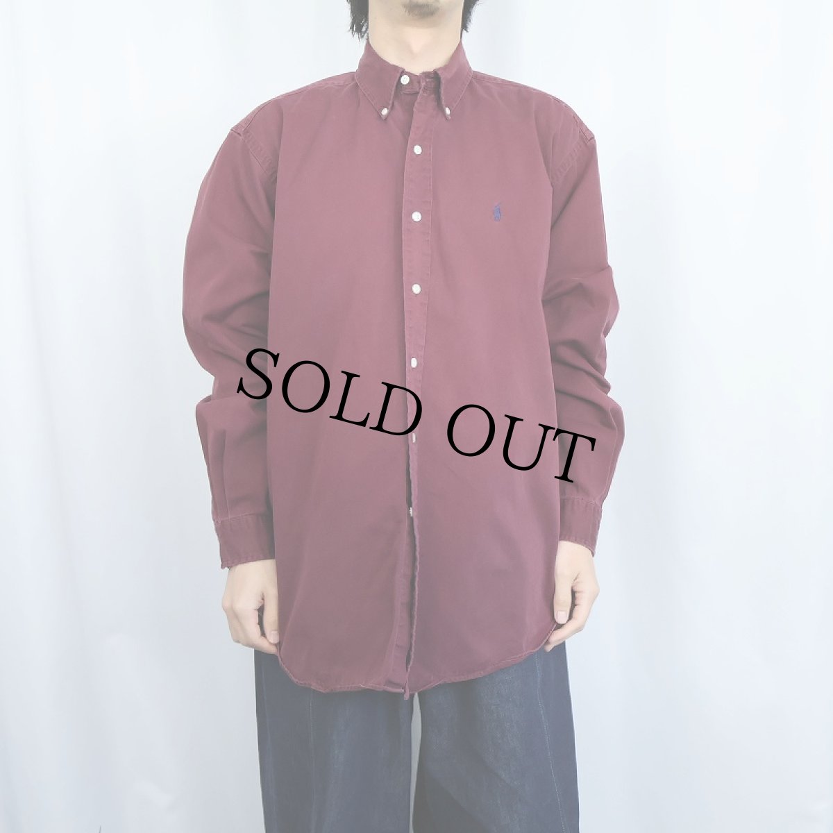 画像2: Ralph Lauren "BLAKE" ロゴ刺繍 コットンボタンダウンシャツ M (2)