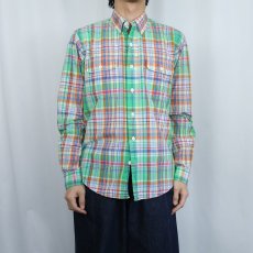 画像2: Ralph Lauren 3点留め インディアンマドラスチェック柄 コットンボタンダウンシャツ (2)