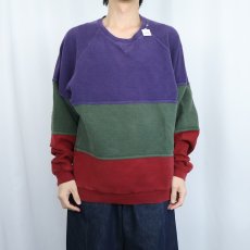 画像2: 90's LANDS' END USA製 前V ボーダー柄 鹿の子スウェット M (2)
