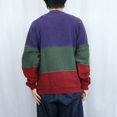 画像3: 90's LANDS' END USA製 前V ボーダー柄 鹿の子スウェット M (3)