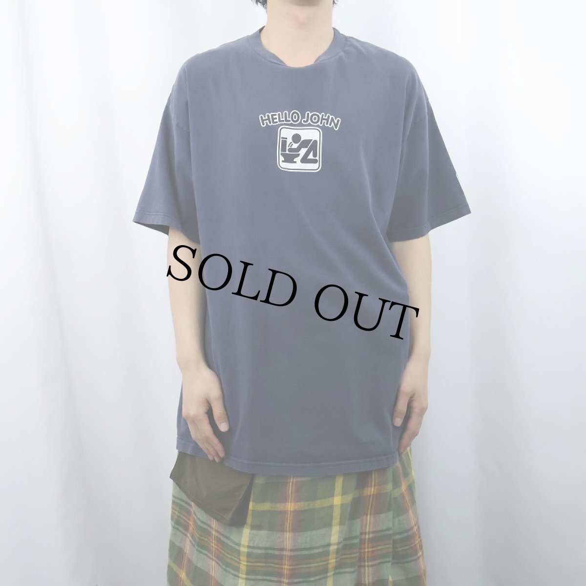 画像2: 90's TO THE EDGE "HELLO JOHN" ピクトグラム シュールイラストプリントTシャツ NAVY XL (2)
