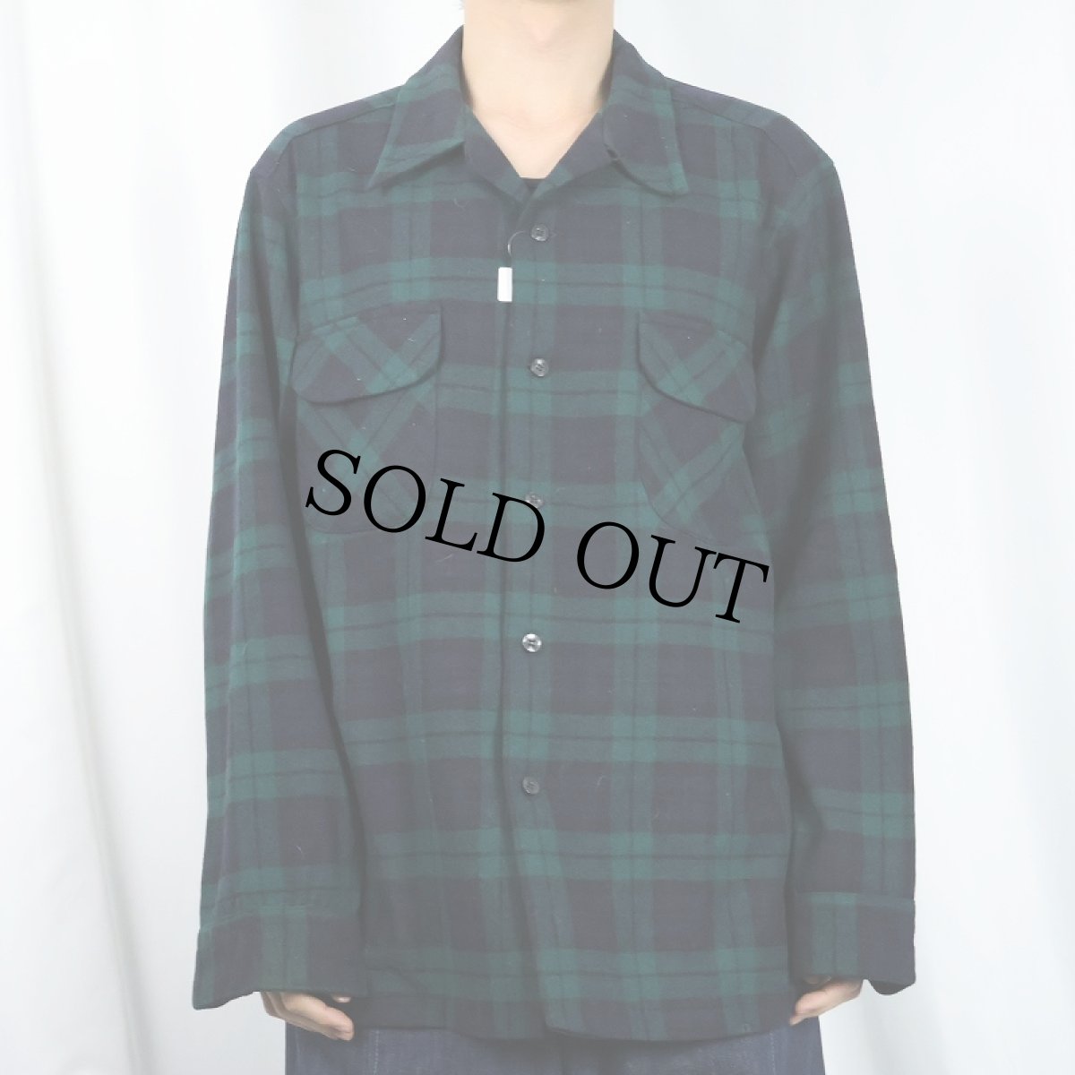 画像2: 70's PENDLETON USA製 ブラックウォッチチェック柄 ウールオープンカラーシャツ XL (2)