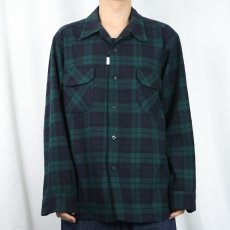 画像2: 70's PENDLETON USA製 ブラックウォッチチェック柄 ウールオープンカラーシャツ XL (2)