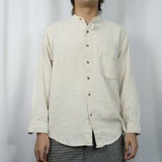 画像2: 90's ROBERT STOCK バンドカラー コットン×リネンシャツ M (2)