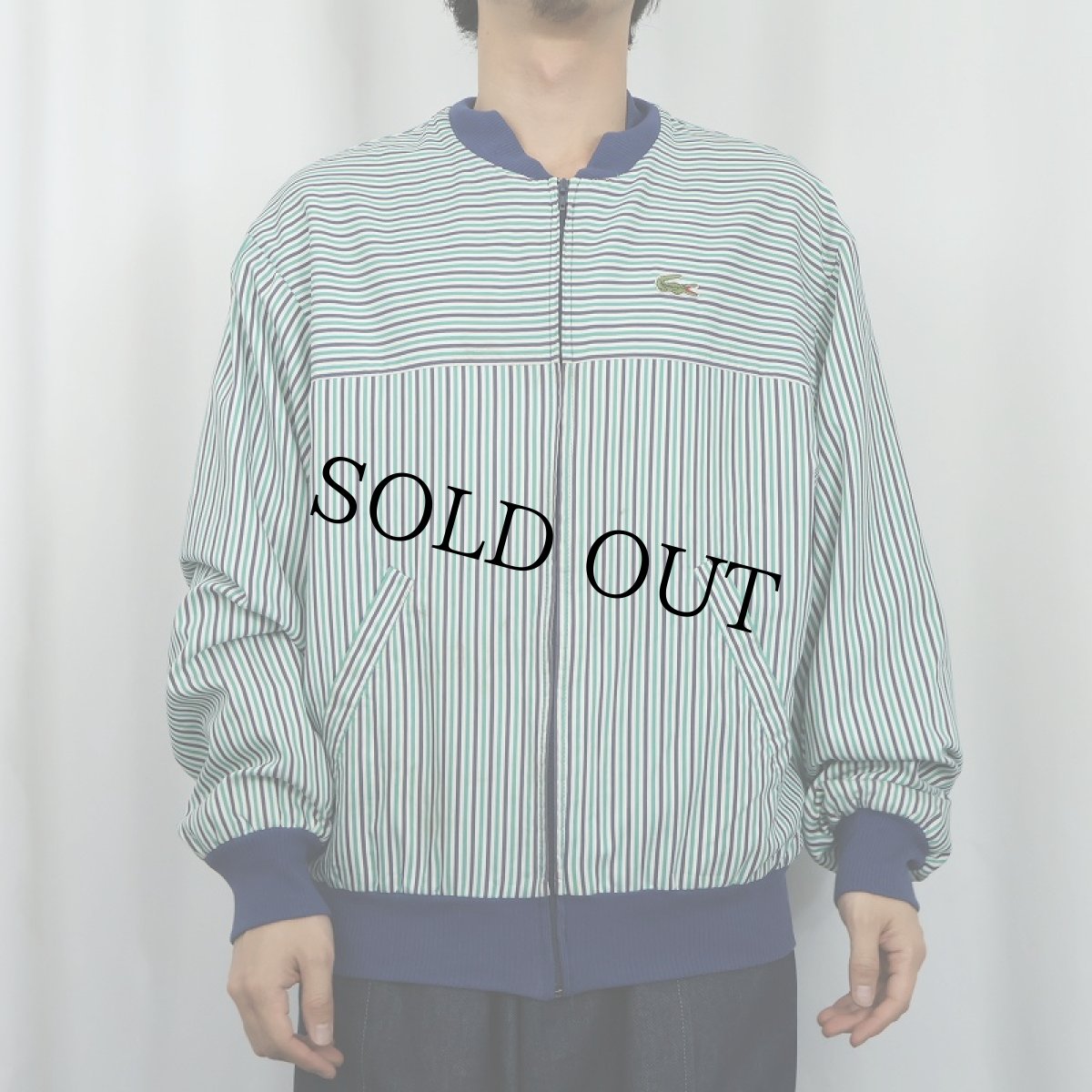 画像2: 70〜80's CHEMISE LACOSTE FRANCE製 パイルライナー ストライプ柄 コットンジップジャケット SIZE3 (2)
