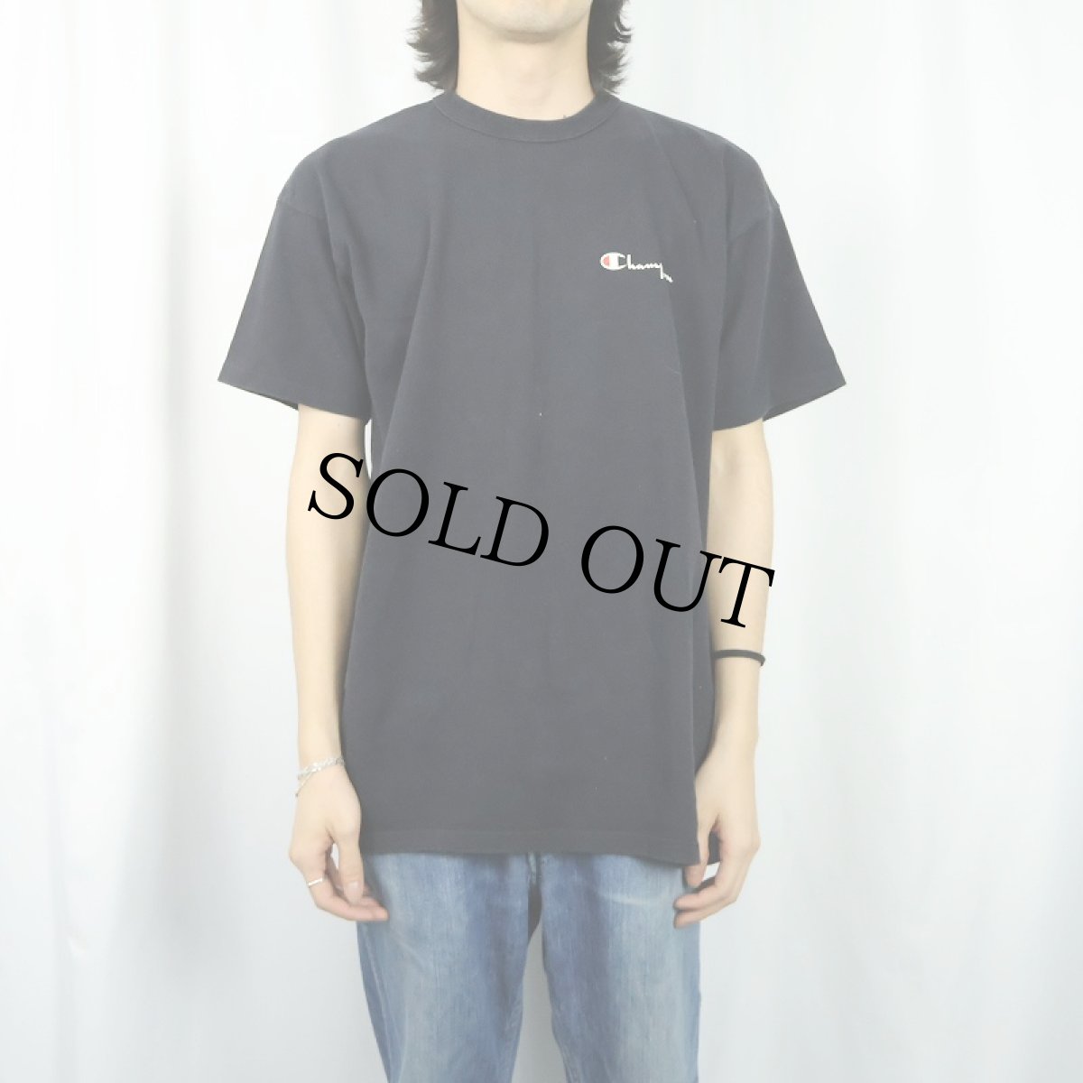 画像2: 80〜90's Champion USA製 青刺繍タグ 中期 ロゴプリントTシャツ BLACK XL  (2)