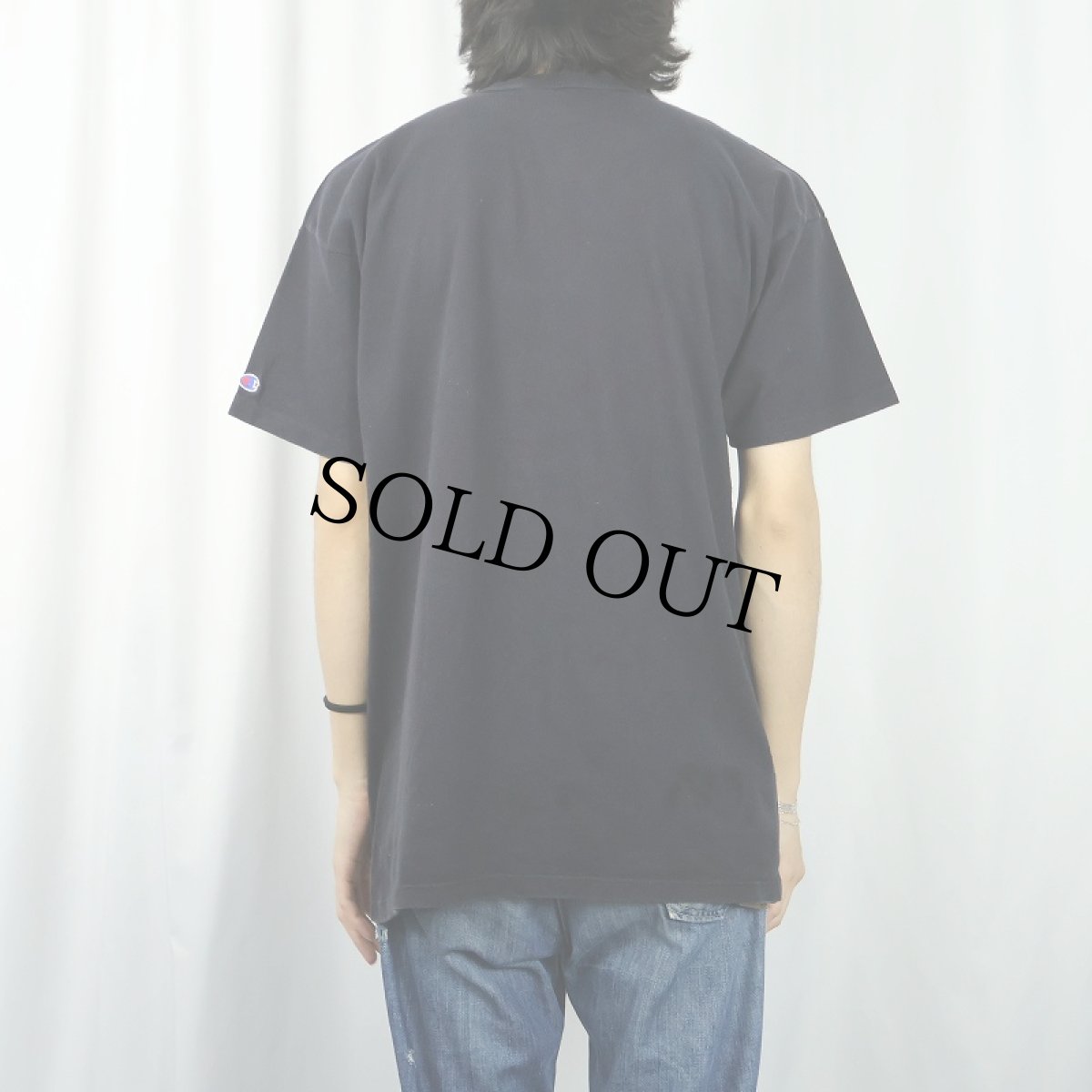 画像3: 80〜90's Champion USA製 青刺繍タグ 中期 ロゴプリントTシャツ BLACK XL  (3)