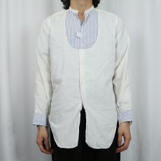 画像2: 50〜60's WILSON BROTHERS バンドカラー ストライプ柄×ビブフロント コットンドレスシャツ (2)