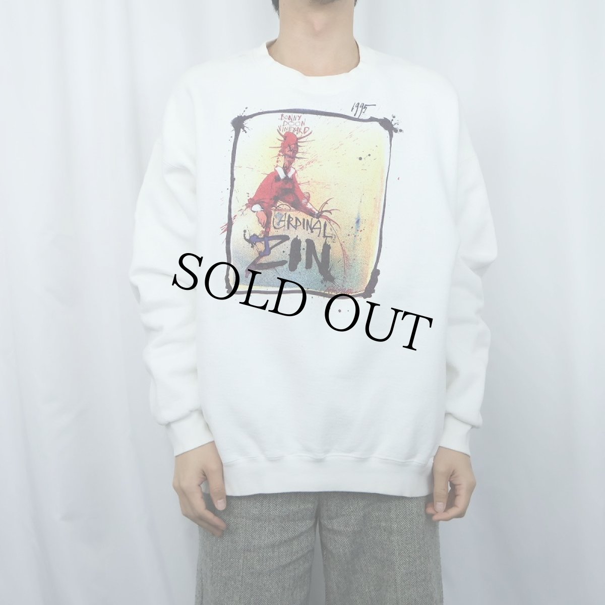 画像2: 90's Ralph Steadman "Cardinal Zin" アートプリントスウェット XL (2)