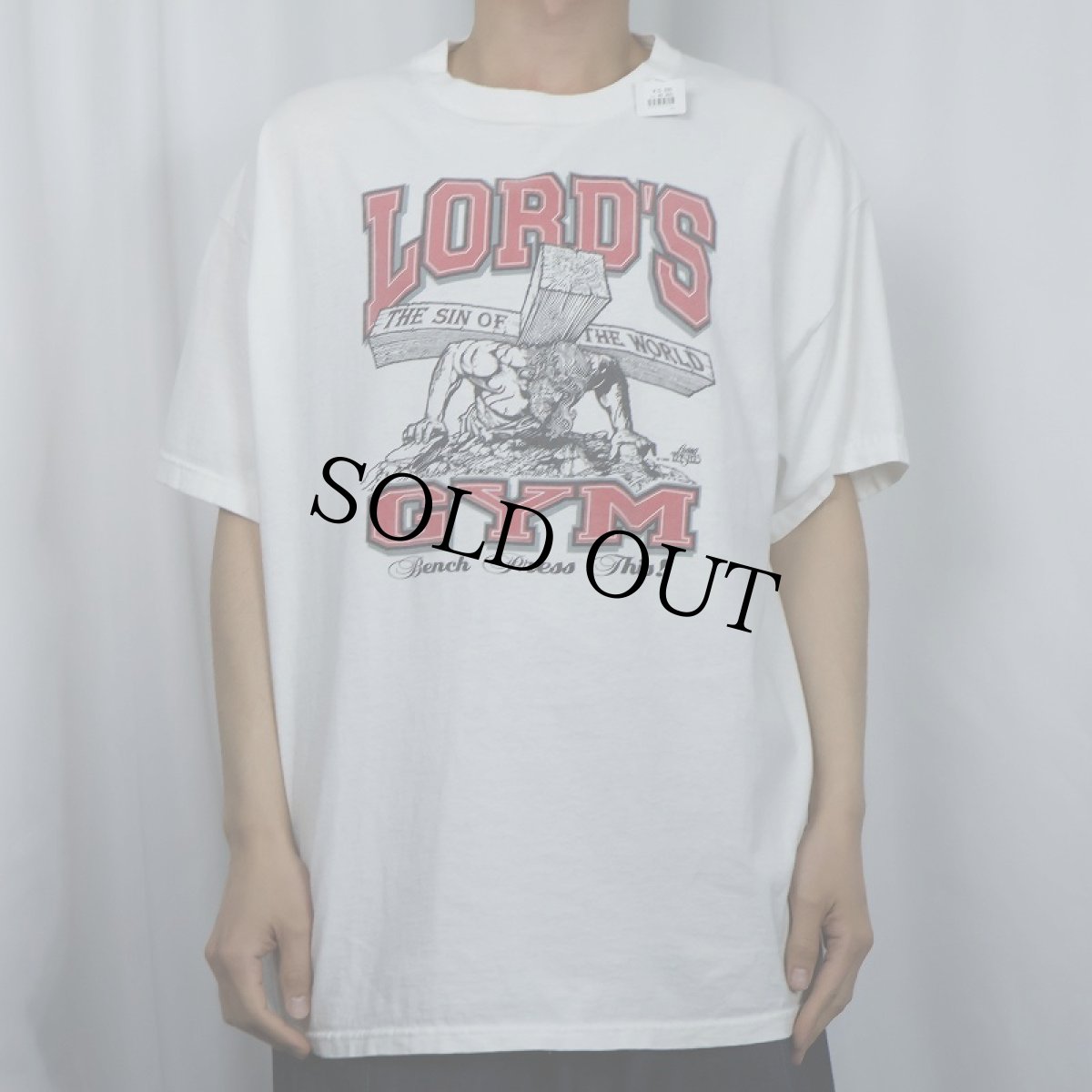 画像2: 90's LORD'S GYM "HIS PAIN YOUR GAIN" ジーザスパロディ プリントTシャツ XL (2)
