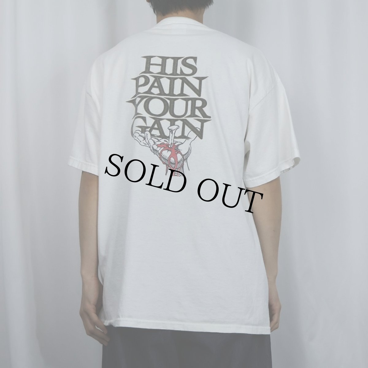 画像3: 90's LORD'S GYM "HIS PAIN YOUR GAIN" ジーザスパロディ プリントTシャツ XL (3)