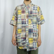 画像2: 90's Brooks Brothers インディアンマドラスチェック柄 パッチワーク コットンボタンダウンシャツ M (2)