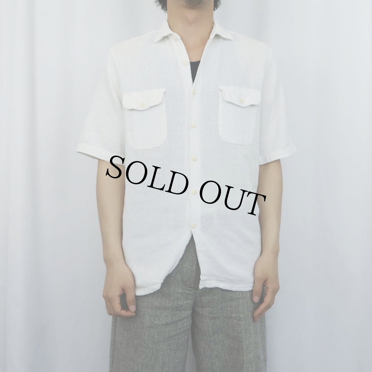 画像2: 80's BANANA REPUBLIC コットンメッシュシャツ M  (2)