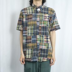 画像2: Ralph Lauren "CLASSIC FIT" インディアンマドラスチェック柄×パッチワーク コットンボタンダウンシャツ L (2)