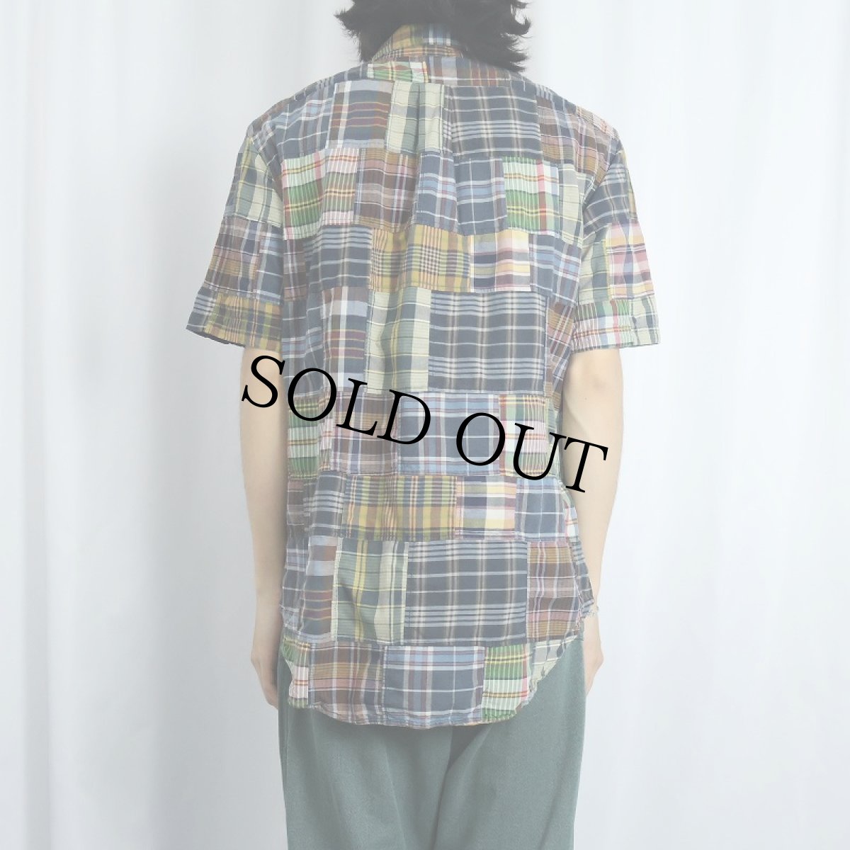 画像3: Ralph Lauren "CLASSIC FIT" インディアンマドラスチェック柄×パッチワーク コットンボタンダウンシャツ L (3)