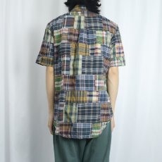 画像3: Ralph Lauren "CLASSIC FIT" インディアンマドラスチェック柄×パッチワーク コットンボタンダウンシャツ L (3)