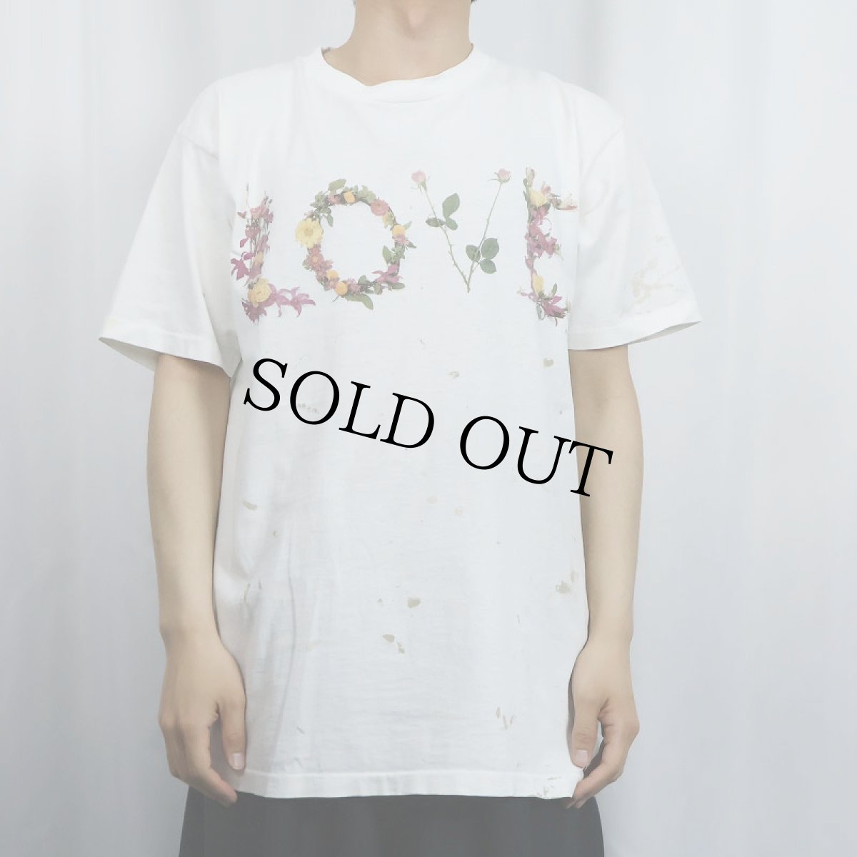 画像2: 90's MAZE USA製 "LOVE" フラワー プリントTシャツ L (2)