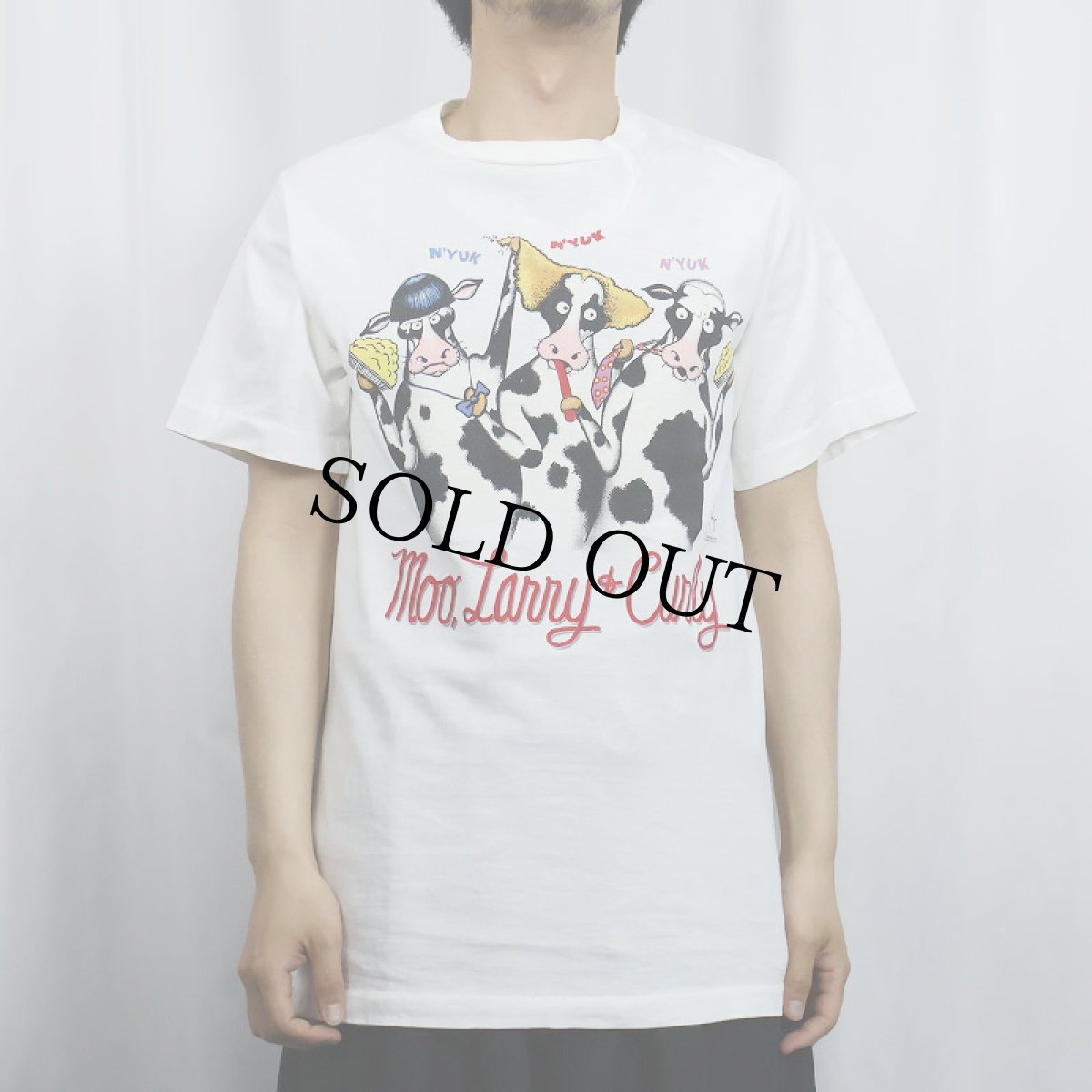 画像2: 90's The Three Stooges USA製 "Moo. Larry Curly" パロディイラストプリントTシャツ L (2)