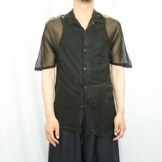 画像2: 90's Y.M.L.A. USA製 シースルーオープンカラーシャツ BLACK S (2)