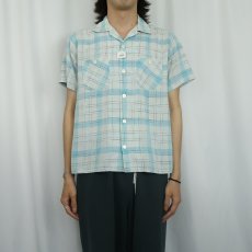 画像2: 50's WASHINGTON DEE CEE チェック柄 コットンオープンカラーシャツ M (2)