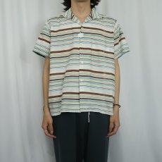 画像2: 50〜60's Glen Cove マルチボーダー柄 コットンオープンカラーシャツ L (2)