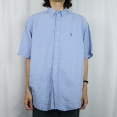 画像2: Ralph Lauren "BLAKE" ロゴ刺繍 シルク×リネンボタンダウンシャツ L (2)
