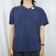 画像2: 90's Hanes USA製 無地ポケットTシャツ NAVY XL (2)