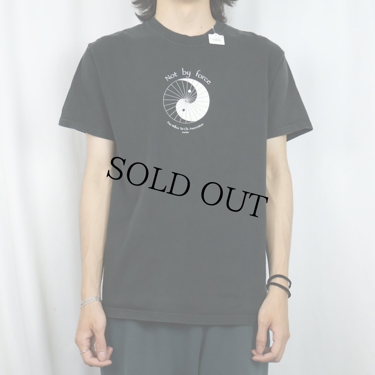画像2: Five Willow Tai Chi Association "Not by force" 太極拳団体 プリントTシャツ BLACK M (2)