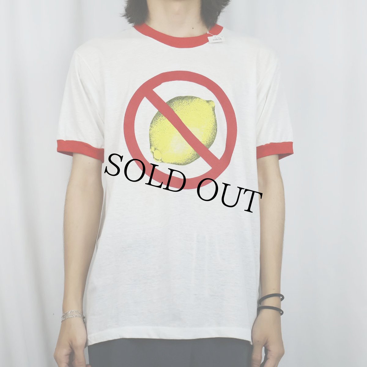 画像2: 80's USA製 "NO LEMONS" レモンプリント リンガーTシャツ XL (2)