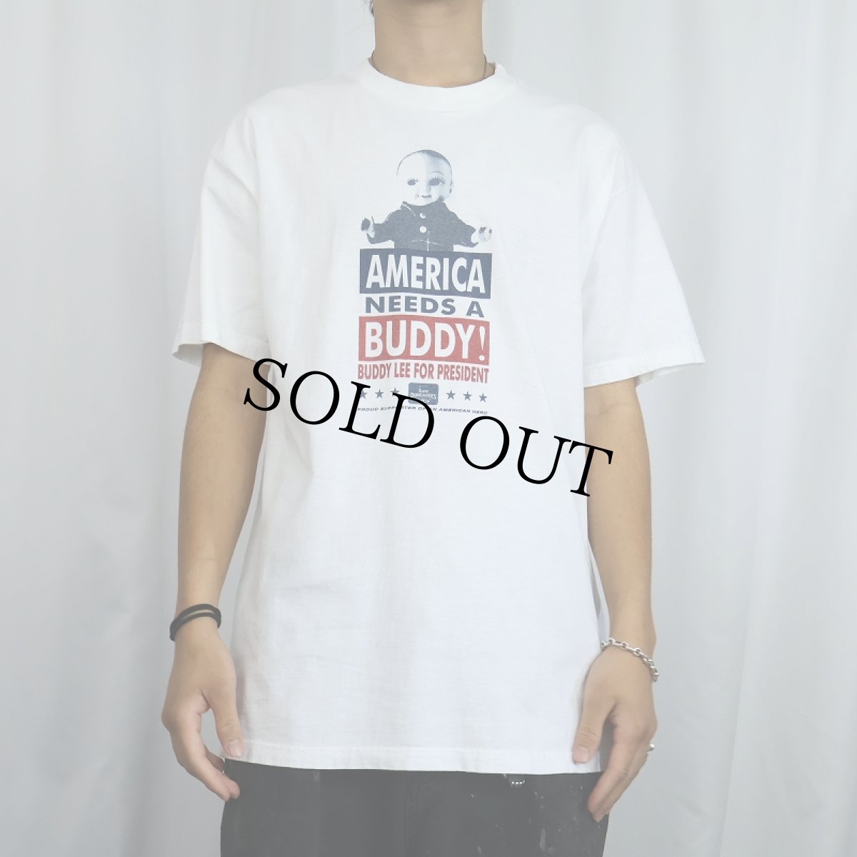 画像2: 90〜2000's Lee DUNGAREES USA製 "America Needs a Buddy!" キャラクタープリントTシャツ L (2)