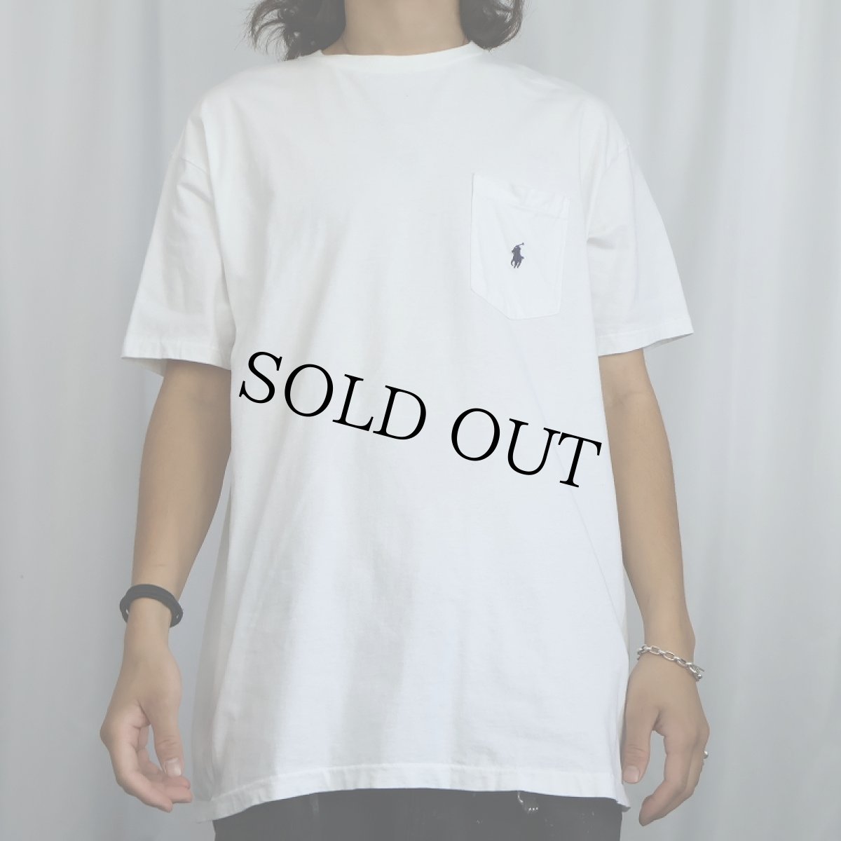 画像2: 90's POLO Ralph Lauren USA製 ロゴ刺? 無地ポケットTシャツ M (2)