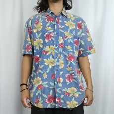 画像2: 90's L.L.Bean "Cool Weave" ハイビスカス柄 コットンシャツ M (2)