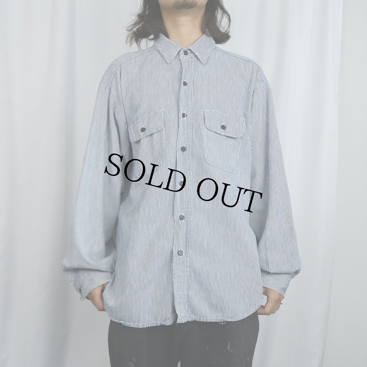 画像2: 70〜80's FIVE BROTHER USA製 ヒッコリーストライプ柄 ワークシャツ 2XL (2)
