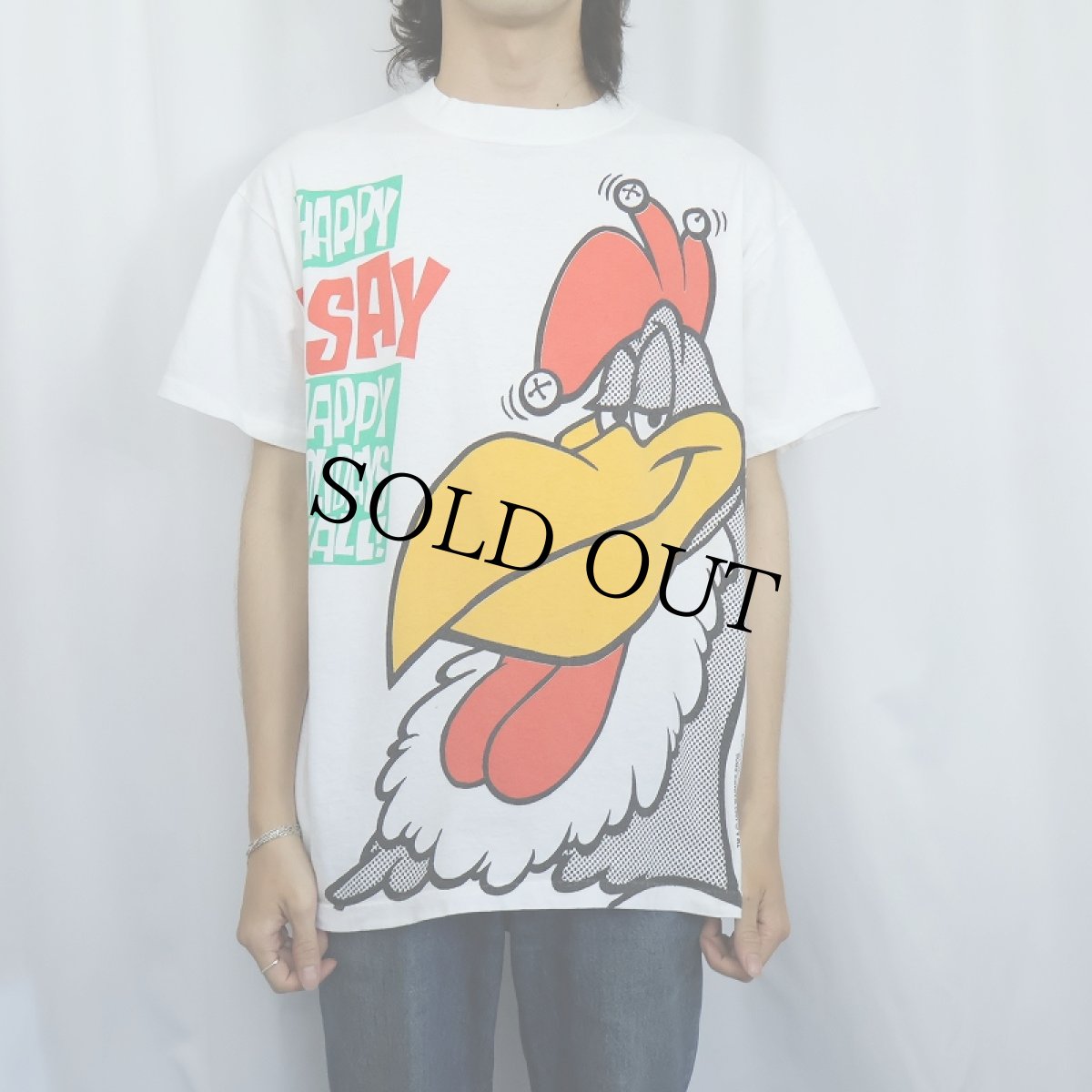 画像3: 90's Foghorn Leghorn USA製 "HAPPY I SAY HAPPY HOLIDAYS Y'ALL!" キャラクタープリントTシャツ (3)