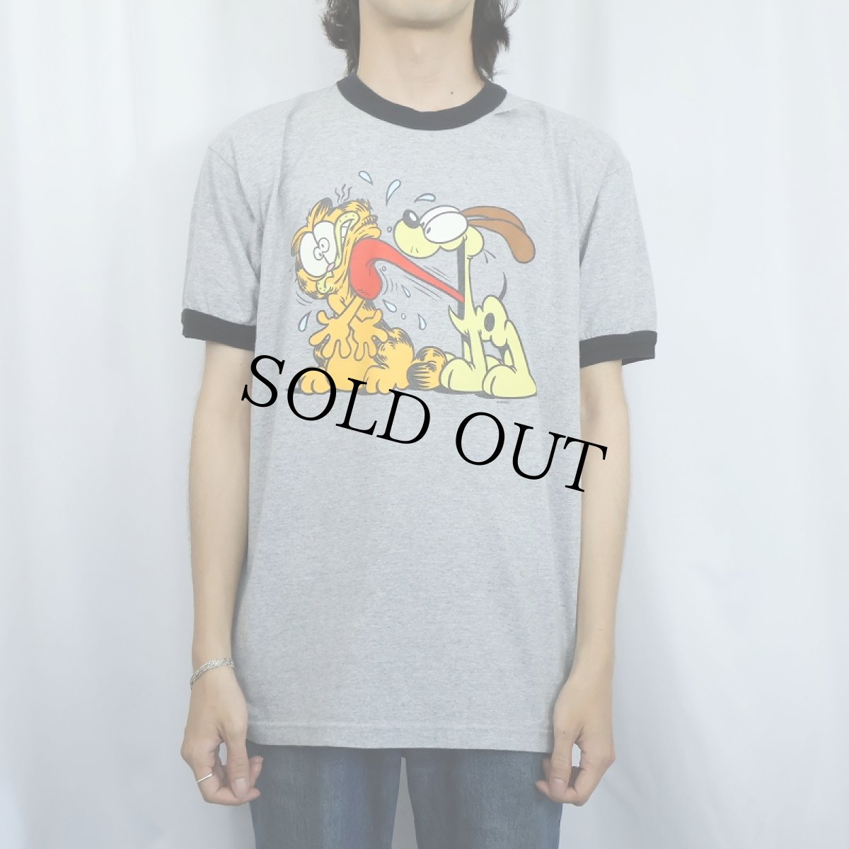 画像2: Garfield キャラクタープリント リンガーTシャツ L (2)