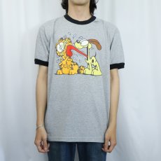 画像2: Garfield キャラクタープリント リンガーTシャツ L (2)