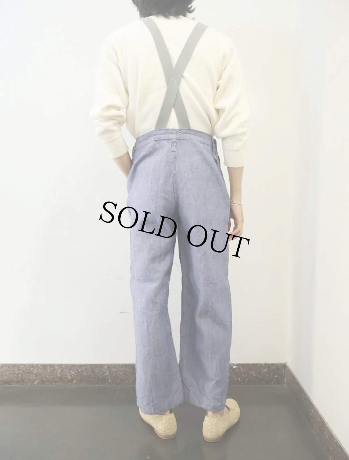 画像3: 50's FRENCH MILITARY オーバーオールカスタム リネンセーラーパンツ "ワンウォッシュ" DEADSTOCK 【W31 L30】 (3)