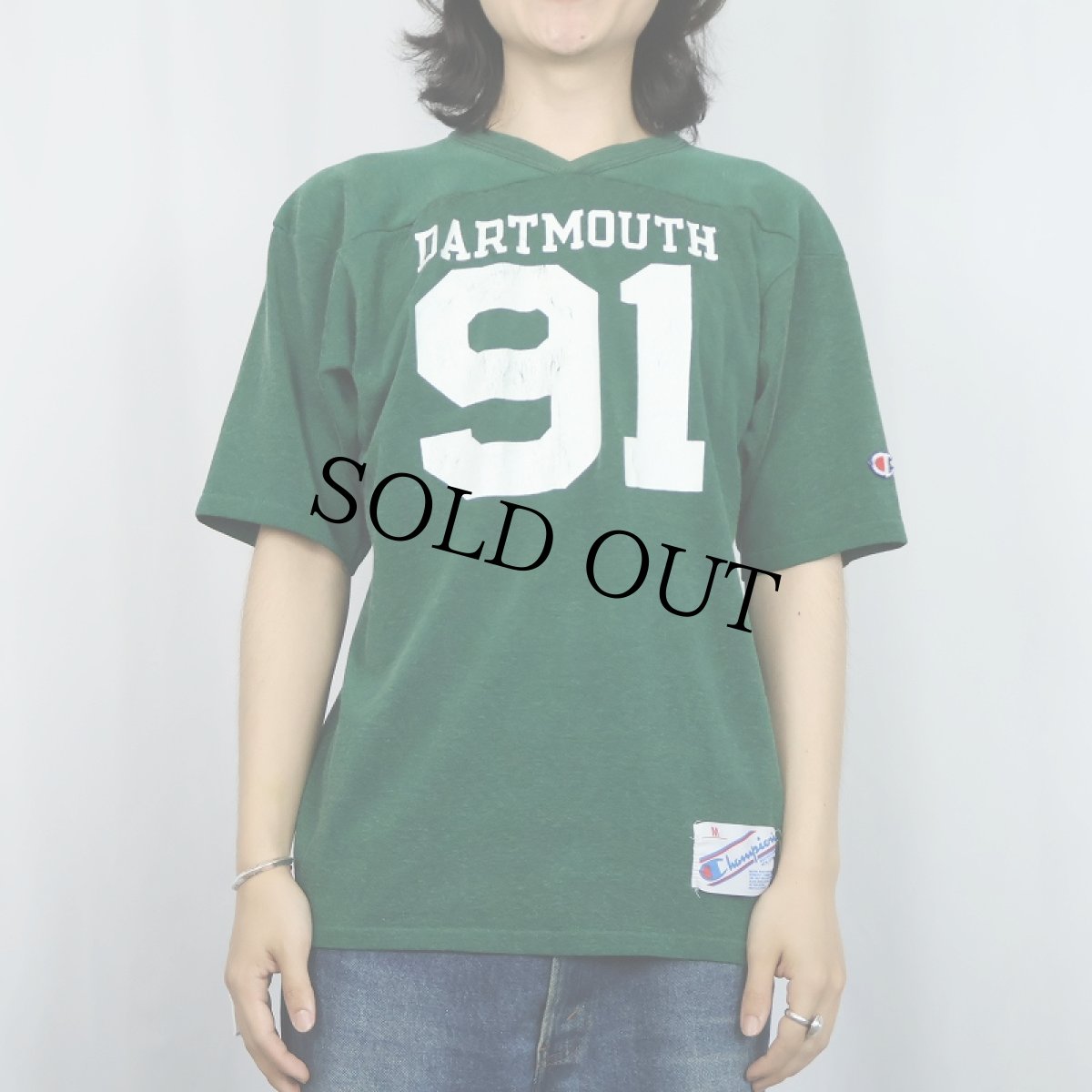 画像2: 80's Champion トリコタグ USA製 "DARTMOUTH 91" レーヨン混 フットボールTシャツ M (2)