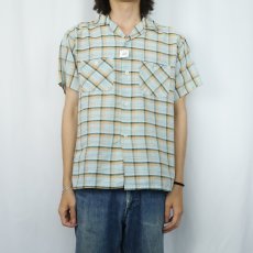 画像2: 50〜60's Galey & Lord 柄織り×チェック柄 コットンオープンカラーシャツ M (2)