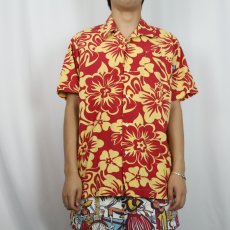 画像2: 90's STUSSY 紺タグ USA製 ハイビスカス柄 コットンハワイアンシャツ M (2)