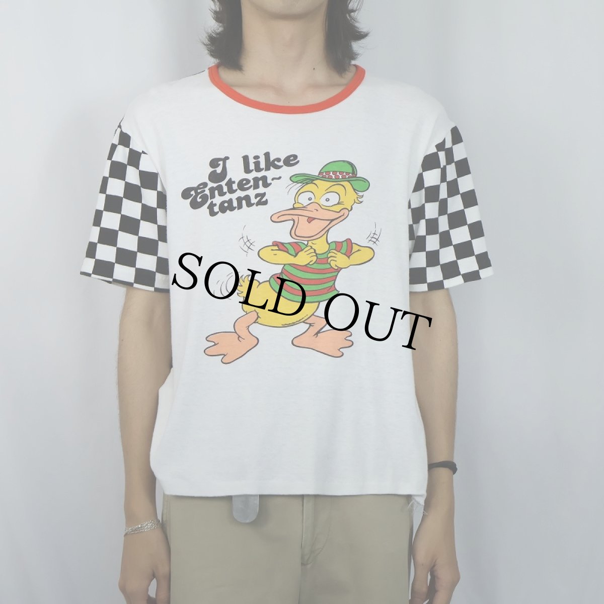 画像2: ~80's "I like Enten tanz" コットン×ビスコース イラストプリントTシャツ  (2)
