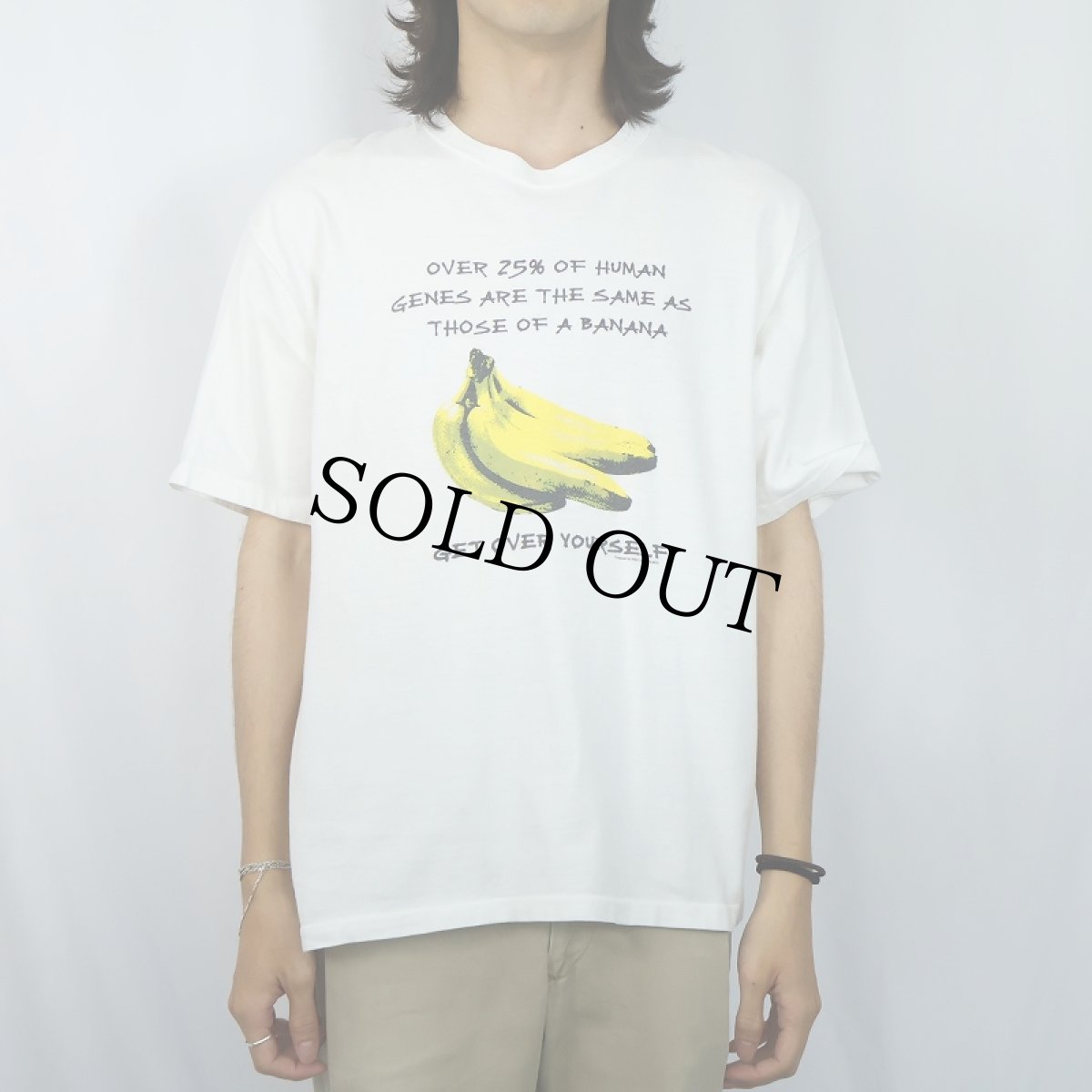 画像2: 90's USA製 "OVER 25% OF HUMAN..." バナナプリントTシャツ L (2)