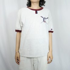 画像2: 90's Champion USA製 青刺繍タグ後期 チョコチン リンガーTシャツ L (2)