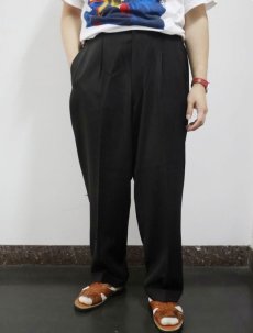 画像2: 50's ストライプ柄 1タック スラックス BLACK W35 (2)
