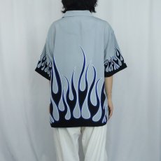 画像4: No Boundaries ファイヤーパターン ポリエステルオープンカラーシャツ L (4)