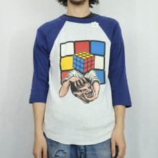 画像2: 80's USA製 ルービックキューブ プリントラグランTシャツ M (2)