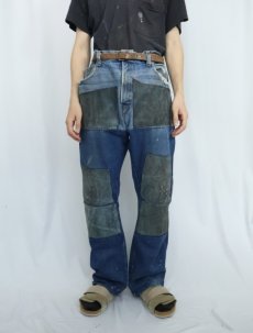 画像3: 【SALE】 2000's Levi's 517 BOOT CUT レザーパッチワーク リメイクデニムパンツ W39 (3)