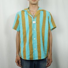 画像2: OAS ストライプ柄 パイルビーチシャツ M (2)