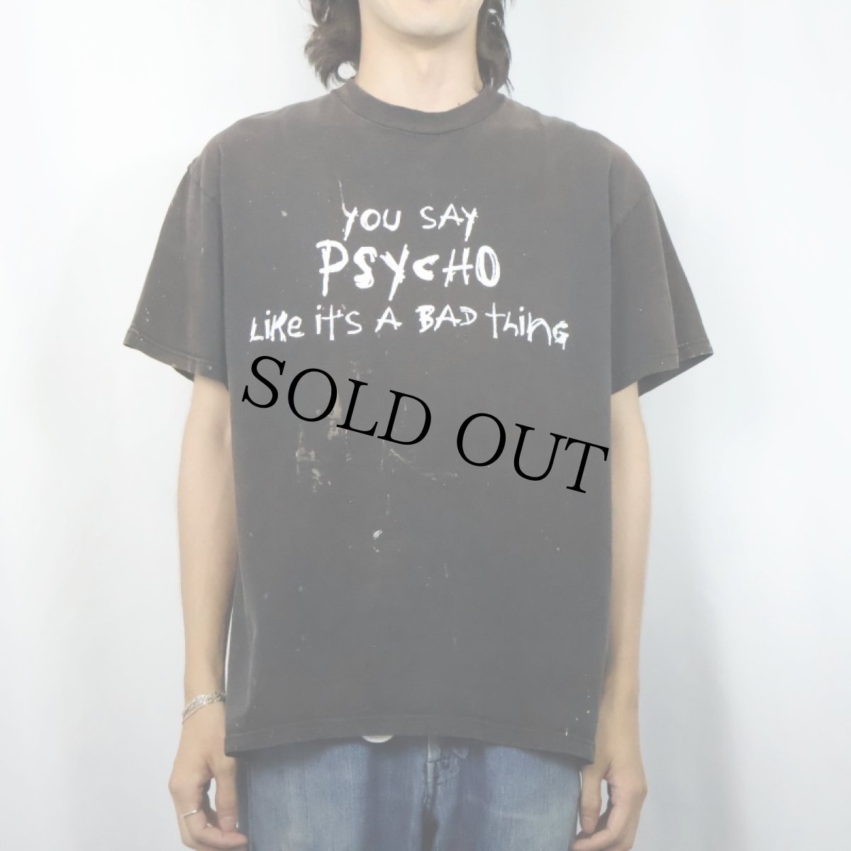 画像2: 90's USA製 "YOU SAY PSYCHO Like it's A BAD thing" ジョークプリントTシャツ BLACK L (2)