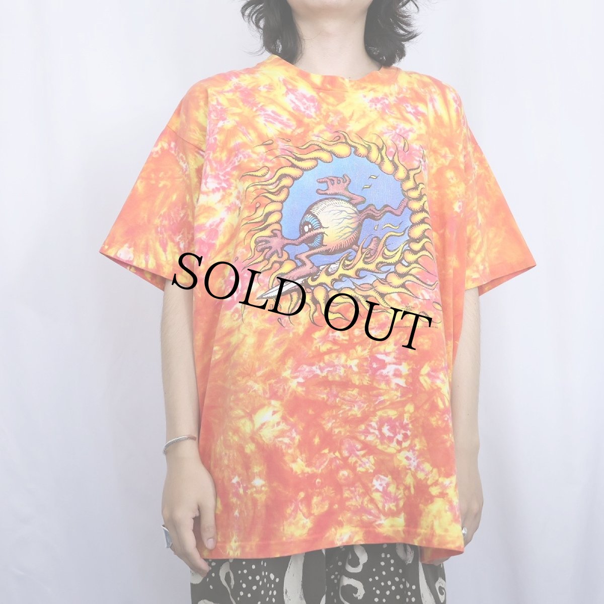 画像2: 90's RICK GRIFFIN "Flying Eyeball" タイダイ アートプリントTシャツ L (2)